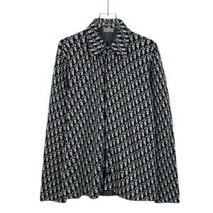 Christian Dior Monogram Button-Up Shirt XS Navy/White Knit Wool & Cotton